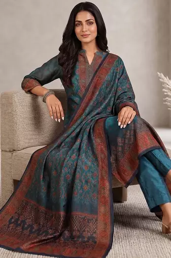 Women Ethnic Motifs Printed Regular Chanderi Silk Kurta with Trousers & With Dupatta