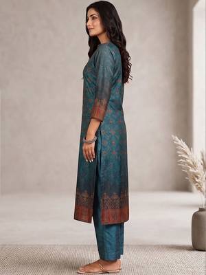 Women Ethnic Motifs Printed Regular Chanderi Silk Kurta with Trousers & With Dupatta 7