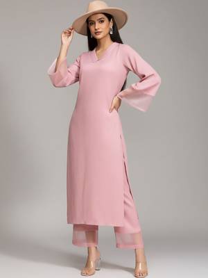 Women Regular Silk Crepe Kurta with Palazzos 1