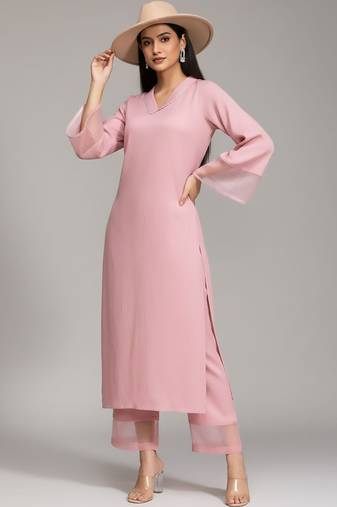 Women Regular Silk Crepe Kurta with Palazzos