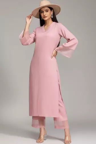 Women Regular Silk Crepe Kurta with Palazzos