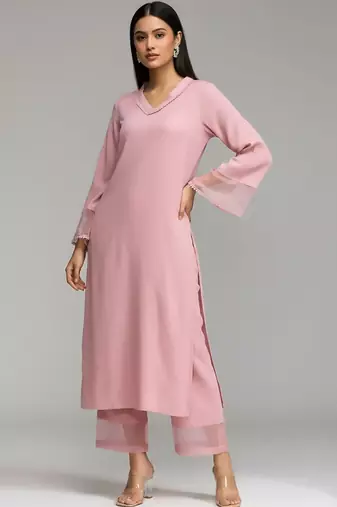 Women Regular Silk Crepe Kurta with Palazzos