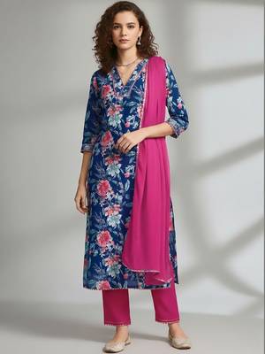 Women Floral Printed Regular Kurta with Trousers & With Dupatta 1