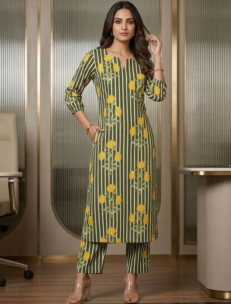 Women Striped Regular Kurta with Trousers