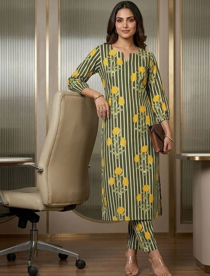 Women Striped Regular Kurta with Trousers