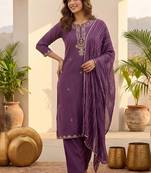Women Ethnic Motifs Embroidered Regular Thread Work Kurta with Trousers & With Dupatta