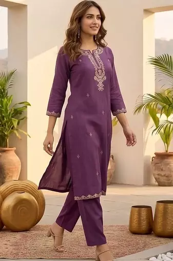 Women Ethnic Motifs Embroidered Regular Thread Work Kurta with Trousers & With Dupatta
