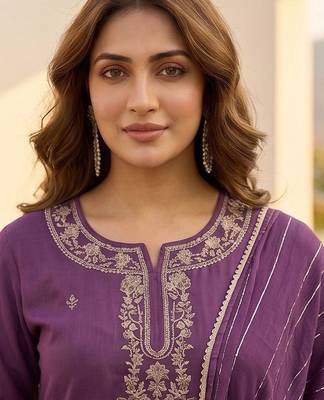 Women Ethnic Motifs Embroidered Regular Thread Work Kurta with Trousers & With Dupatta 6
