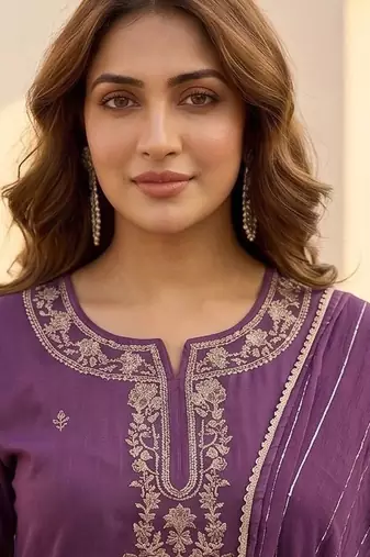 Women Ethnic Motifs Embroidered Regular Thread Work Kurta with Trousers & With Dupatta