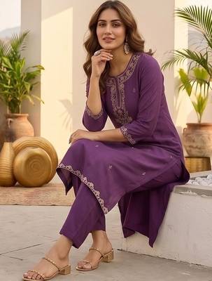 Women Ethnic Motifs Embroidered Regular Thread Work Kurta with Trousers & With Dupatta 7