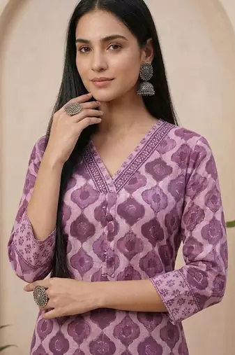 Women Ethnic Motifs Printed Regular Thread Work Pure Cotton Kurta with Trousers & With Dupatta