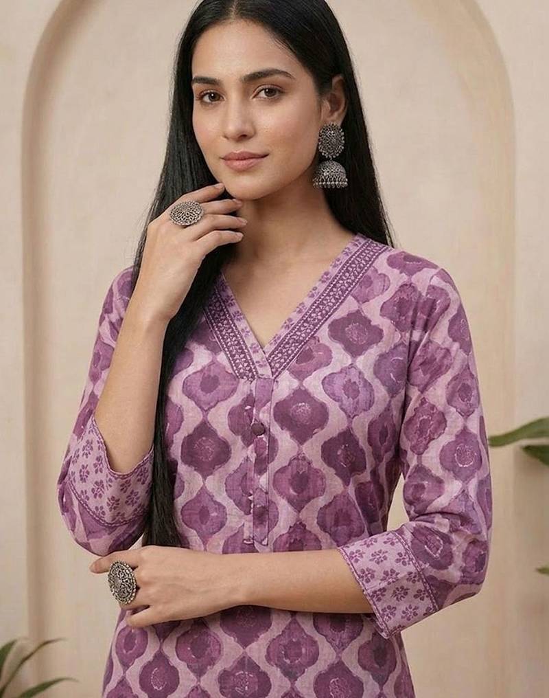 Women Ethnic Motifs Printed Regular Thread Work  Cotton Kurta with Trousers & With Dupatta