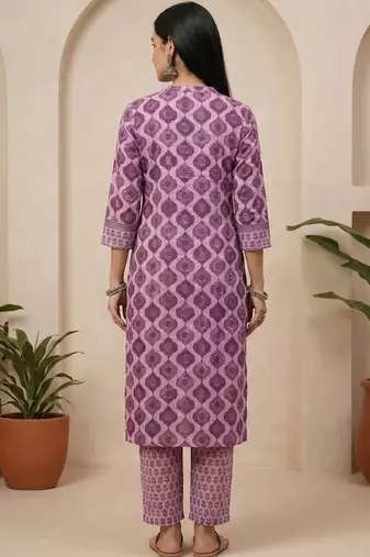Women Ethnic Motifs Printed Regular Thread Work Pure Cotton Kurta with Trousers & With Dupatta