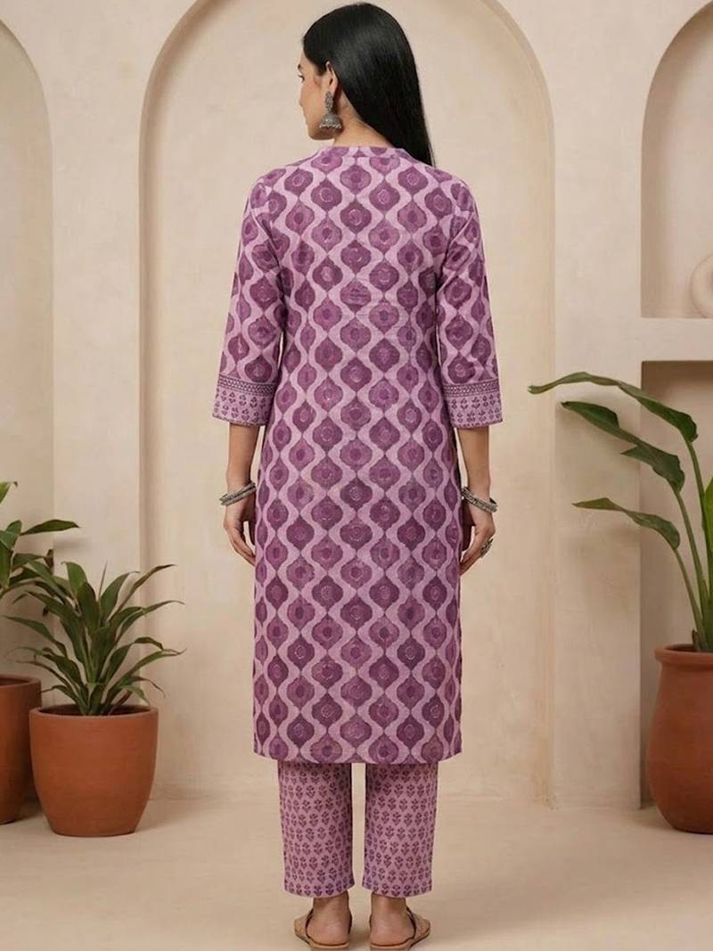 Women Ethnic Motifs Printed Regular Thread Work  Cotton Kurta with Trousers & With Dupatta