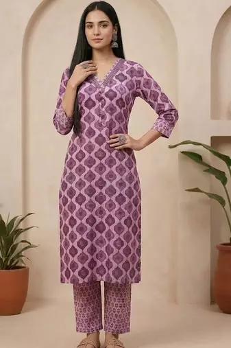 Women Ethnic Motifs Printed Regular Thread Work Pure Cotton Kurta with Trousers & With Dupatta