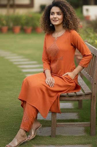 Women Ethnic Motifs Embroidered Regular Mirror Work Kurta with Trousers