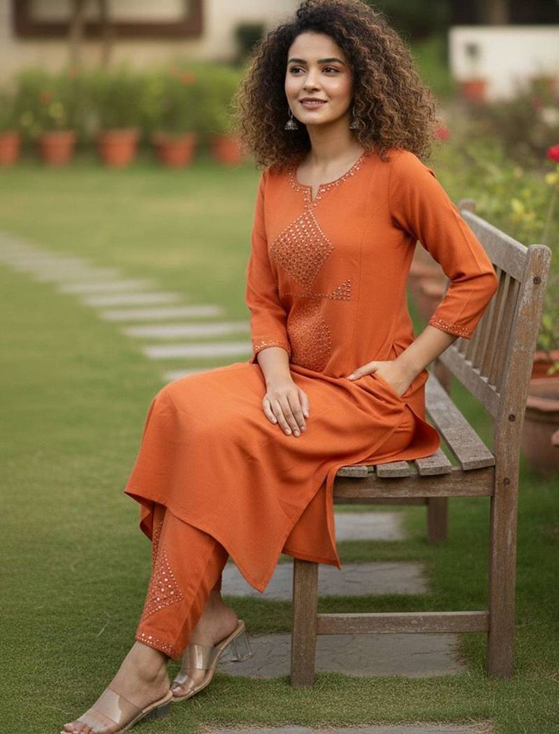 Women Ethnic Motifs Embroidered Regular Mirror Work Kurta with Trousers