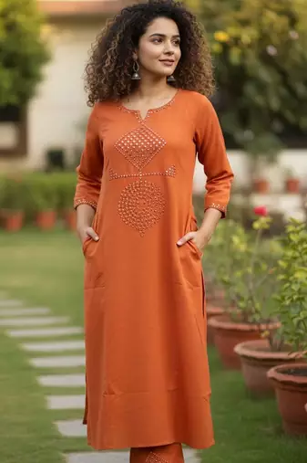 Women Ethnic Motifs Embroidered Regular Mirror Work Kurta with Trousers
