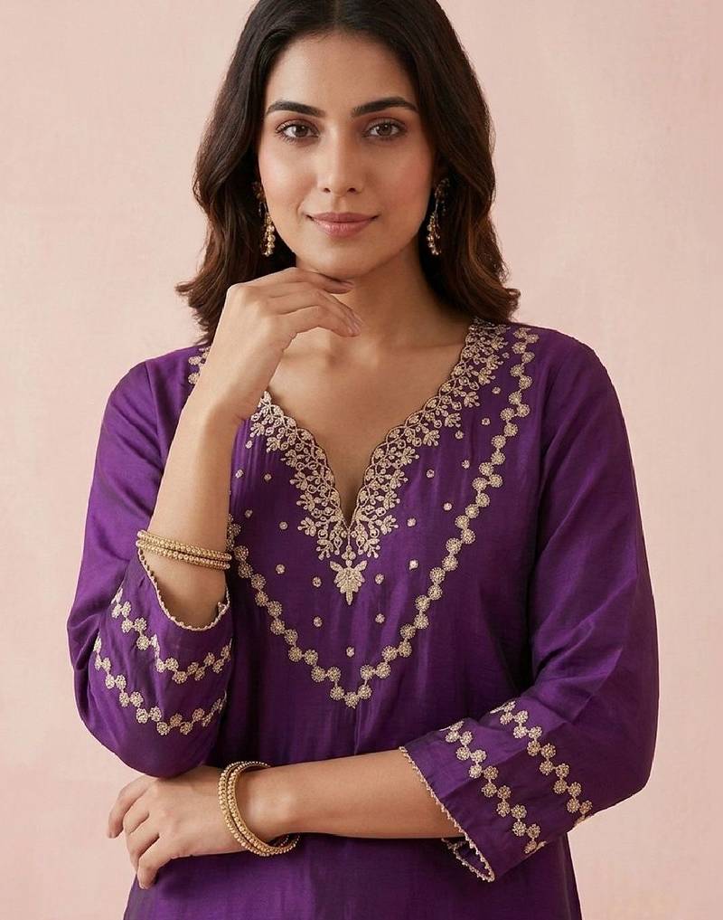 Women Ethnic Motifs Embroidered Thread Work Kurta with Trousers & With Dupatta