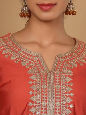 Rust Floral Embroidered Regular Sequinned Straight Kurta With Trouser With Dupatta 3