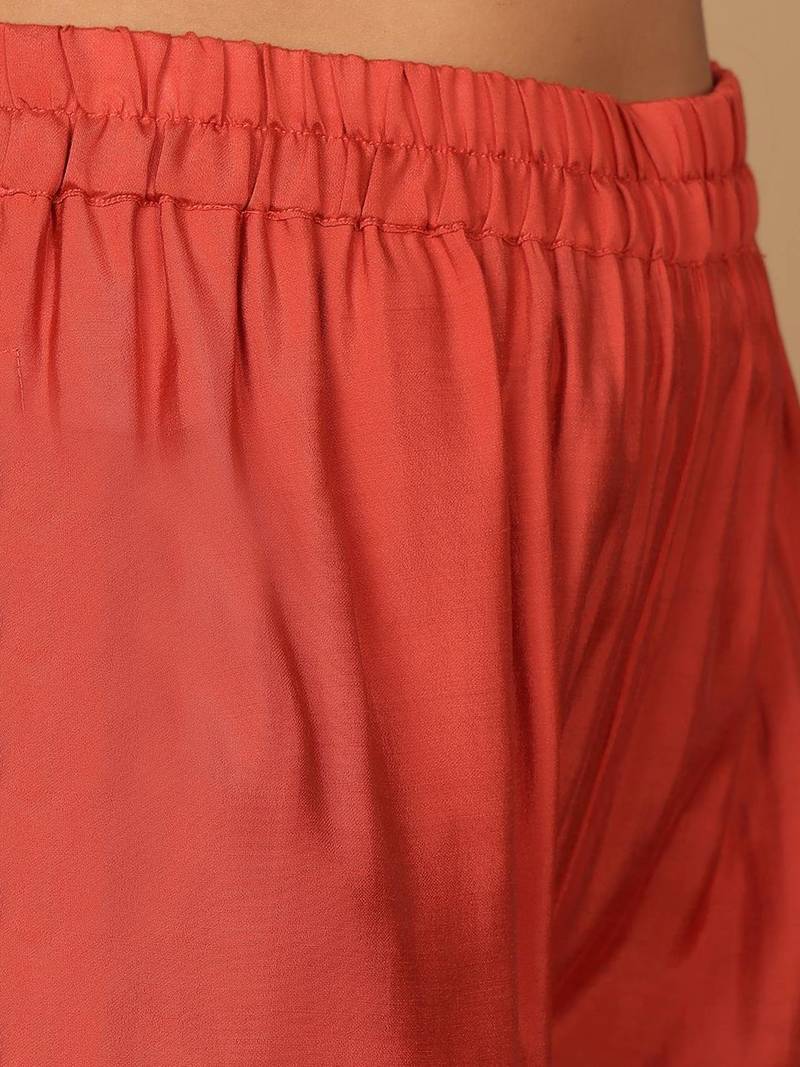 Rust Floral Embroidered Regular Sequinned Straight Kurta With Trouser With Dupatta