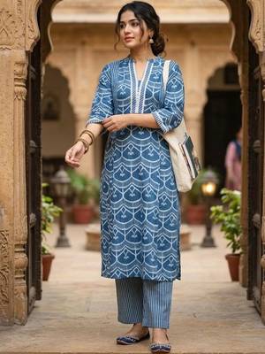 Women Printed Regular Kurta with Trousers 1