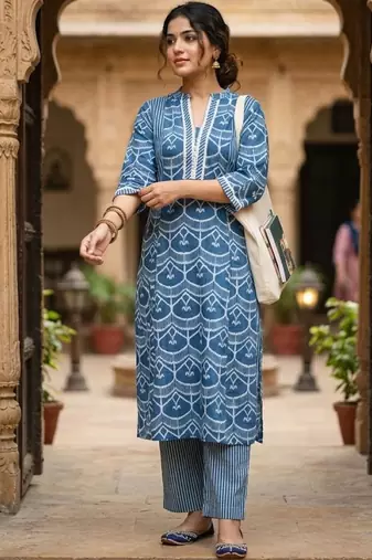 Women Printed Regular Kurta with Trousers