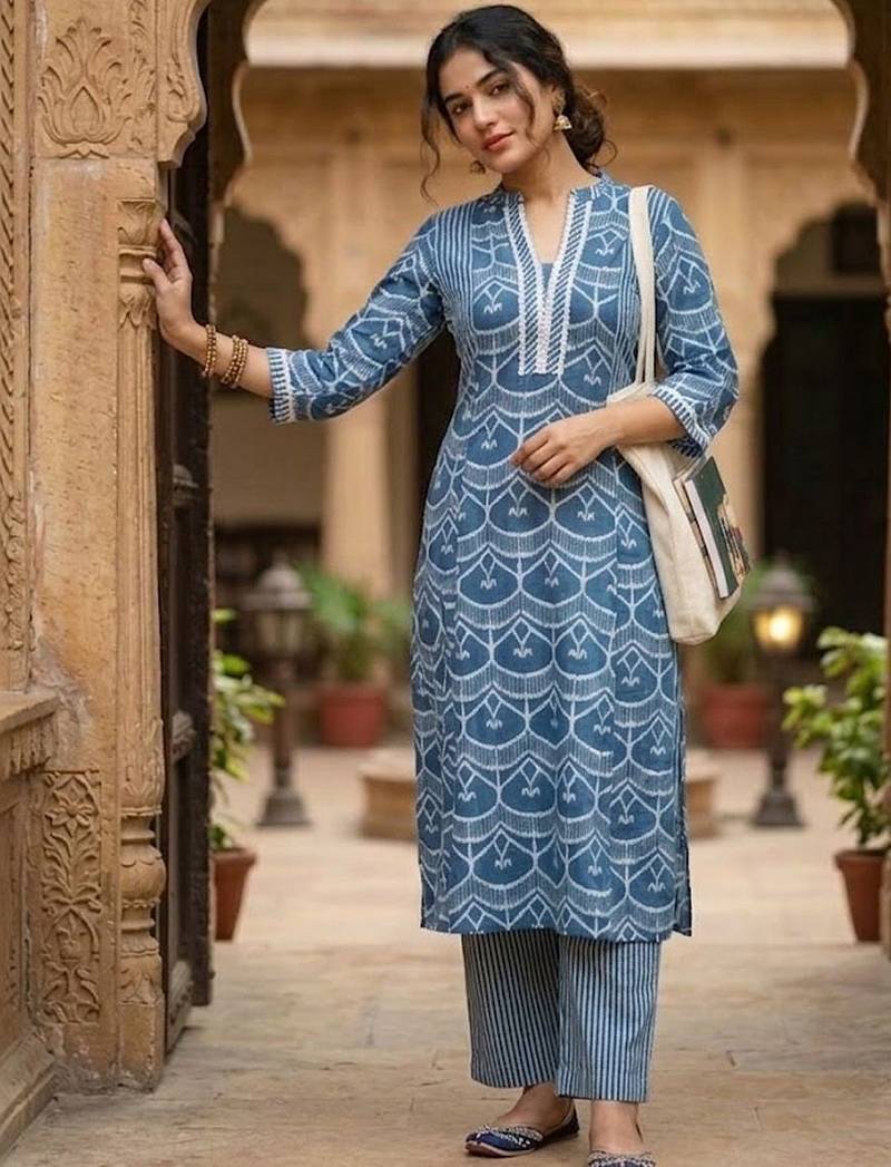 Women Printed Regular Kurta with Trousers