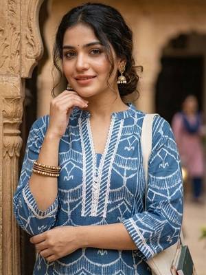 Women Printed Regular Kurta with Trousers 5