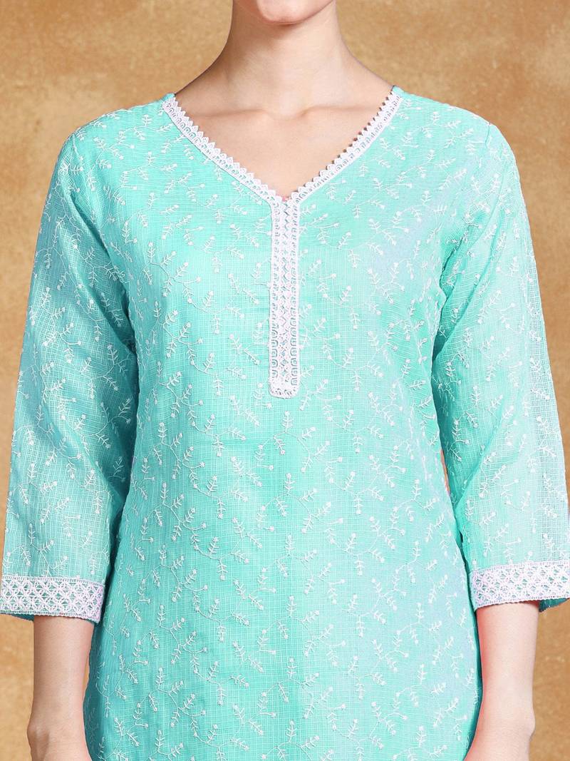 Women Floral Embroidered Regular Thread Work Kurta with Trousers & Dupatta