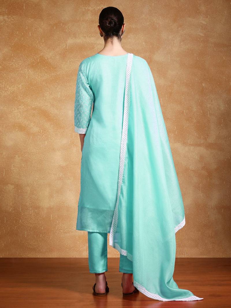 Women Floral Embroidered Regular Thread Work Kurta with Trousers & Dupatta
