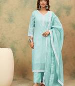 Women Floral Embroidered Chikankari Kurta With Trousers & Dupatta