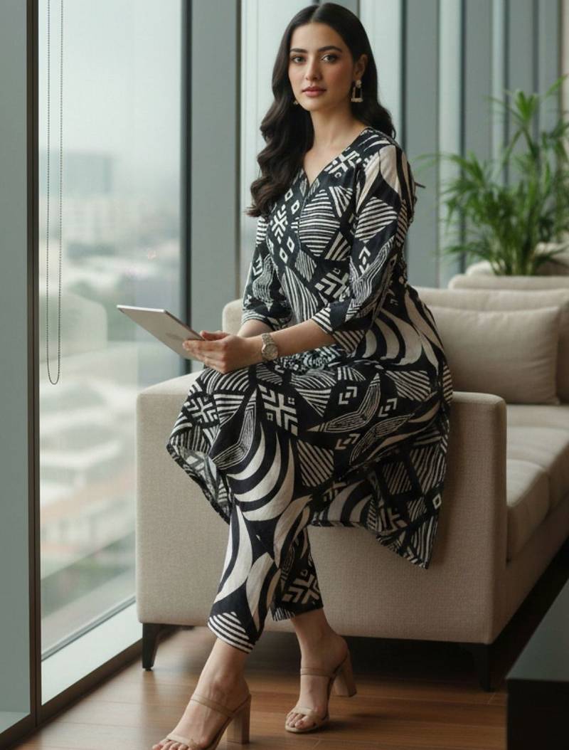 Women Printed Regular Kurta with Trousers
