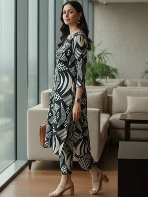 Women Printed Regular Kurta with Trousers 4