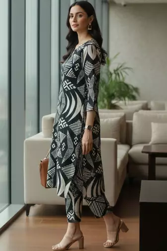 Women Printed Regular Kurta with Trousers