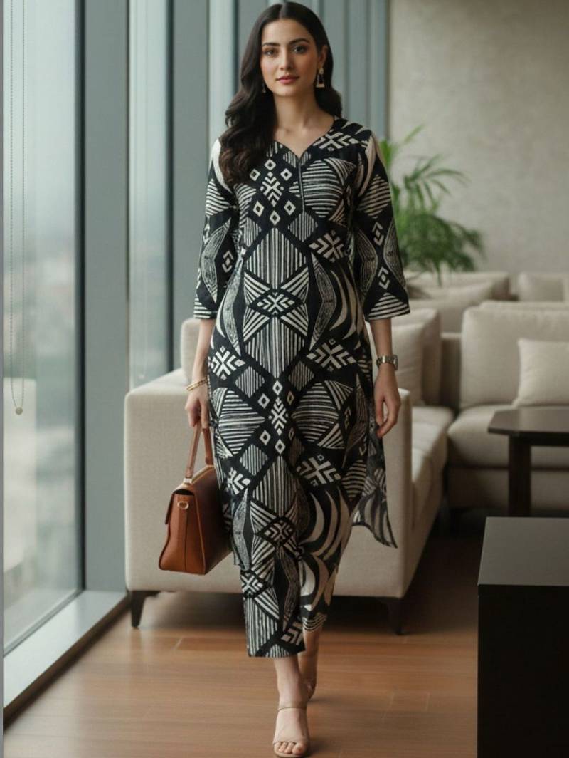 Women Printed Regular Kurta with Trousers