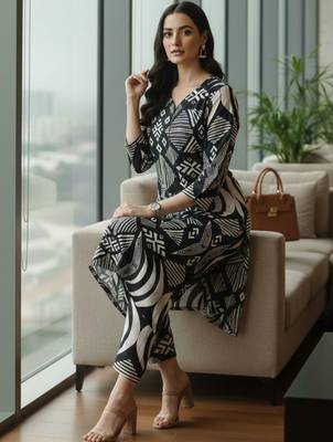 Women Printed Regular Kurta with Trousers 7