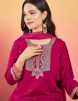 Women Ethnic Motifs Embroidered Regular Kurta with Trousers & Dupatta 2