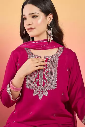 Women Ethnic Motifs Embroidered Regular Kurta with Trousers & Dupatta