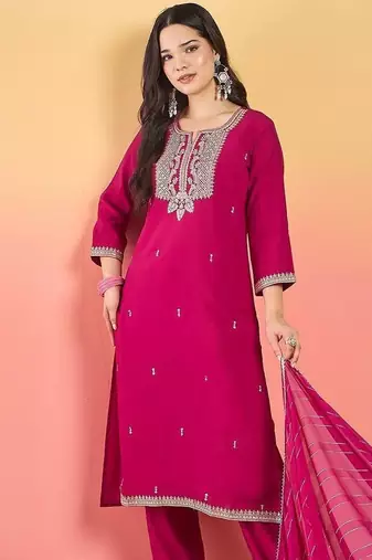 Women Ethnic Motifs Embroidered Regular Kurta with Trousers & Dupatta