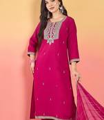 Women Ethnic Motifs Embroidered Regular Kurta with Trousers & Dupatta
