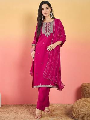 Women Ethnic Motifs Embroidered Regular Kurta with Trousers & Dupatta 3