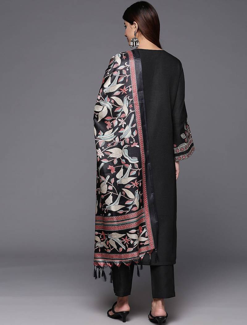Floral Embroidered Thread Work Kurta with Trousers & Dupatta
