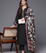 Floral Embroidered Thread Work Kurta with Trousers & Dupatta