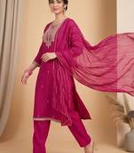 Women Ethnic Motifs Embroidered Regular Thread Work Kurta with Trousers & With Dupatta