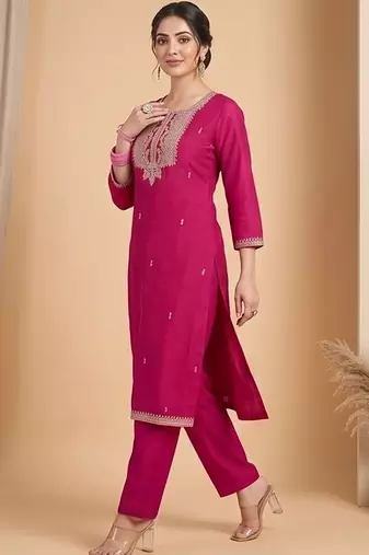 Women Ethnic Motifs Embroidered Regular Thread Work Kurta with Trousers & With Dupatta