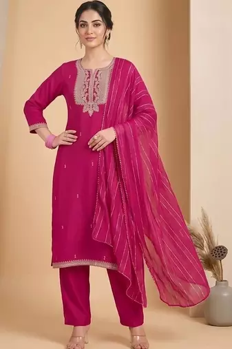 Women Ethnic Motifs Embroidered Regular Thread Work Kurta with Trousers & With Dupatta