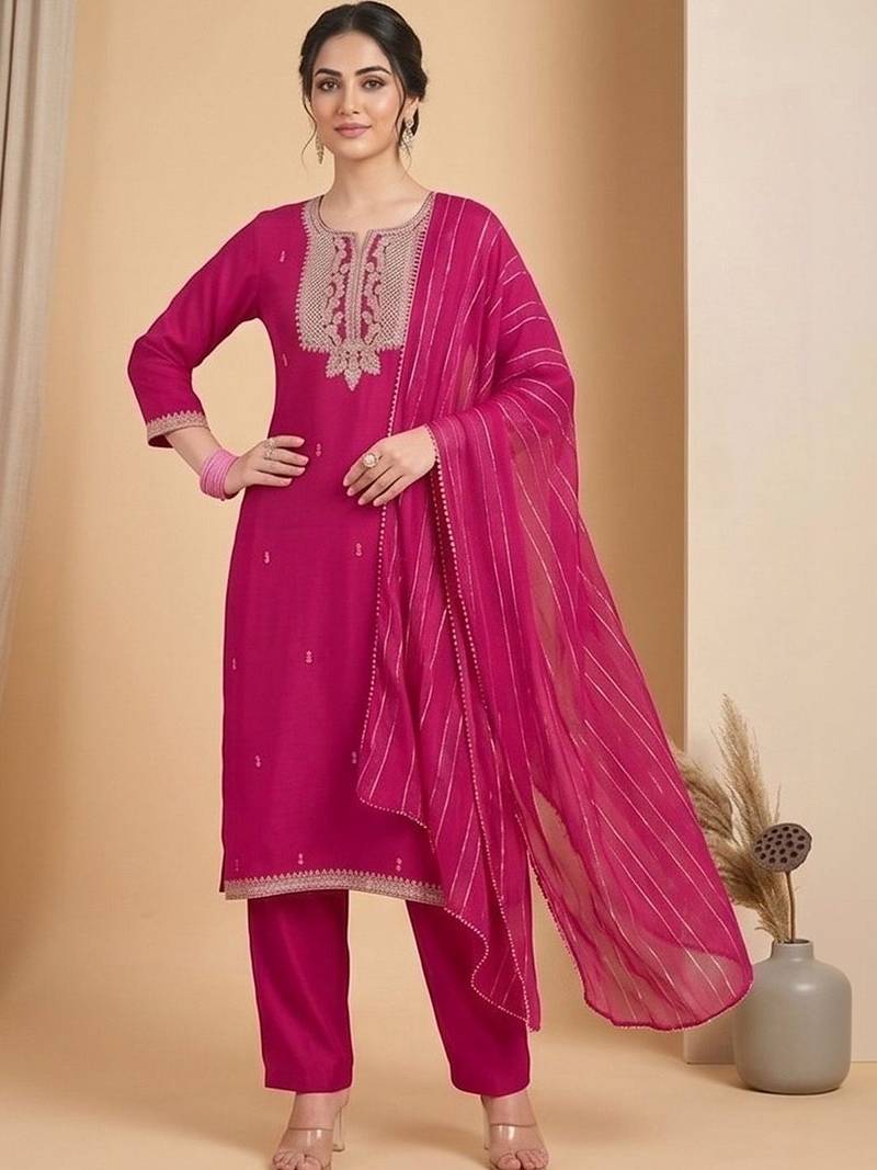 Women Ethnic Motifs Embroidered Regular Thread Work Kurta with Trousers & With Dupatta