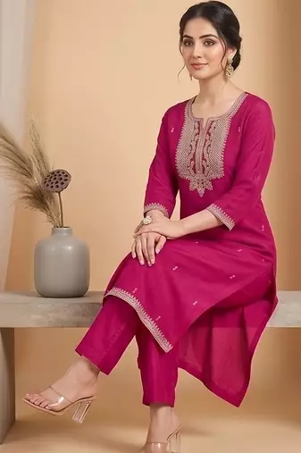 Women Ethnic Motifs Embroidered Regular Thread Work Kurta with Trousers & With Dupatta