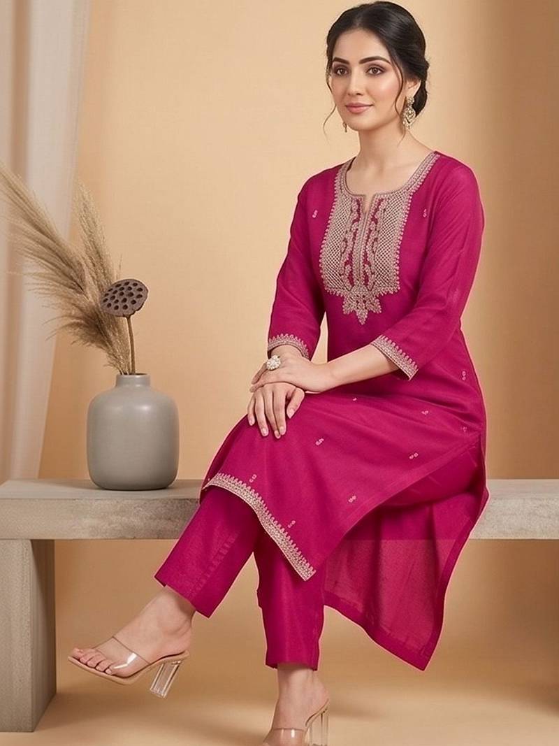 Women Ethnic Motifs Embroidered Regular Thread Work Kurta with Trousers & With Dupatta